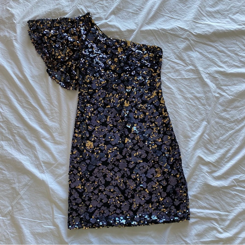 As U Wish Sequin One Shoulder Dress - Small